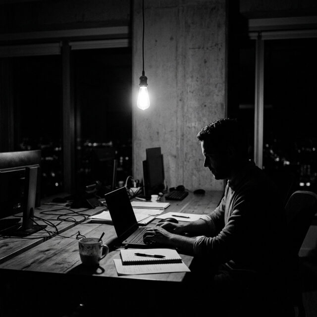 entrepreneur working late at night