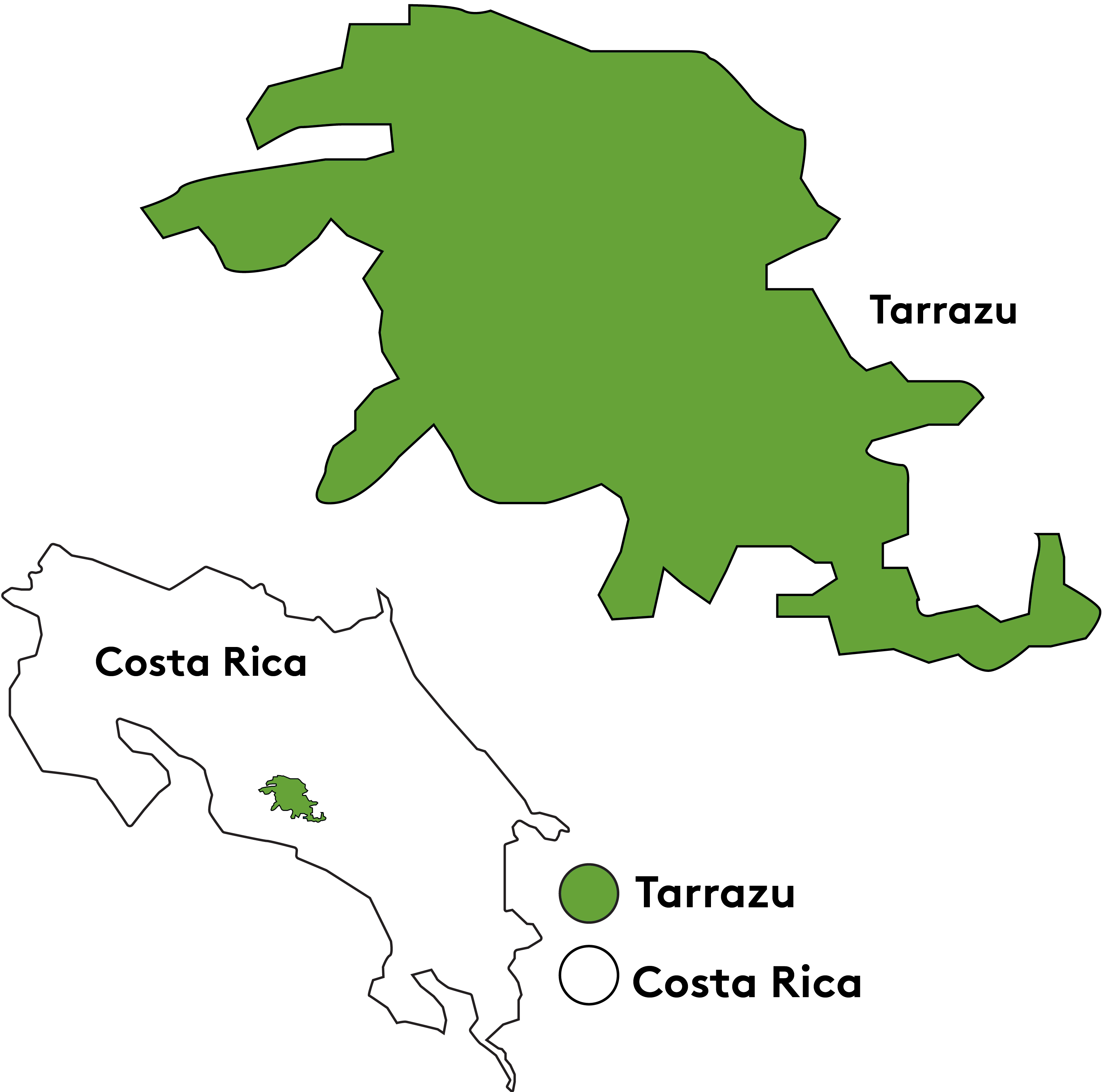 map of costa rica with the tarrazu region highlighted
